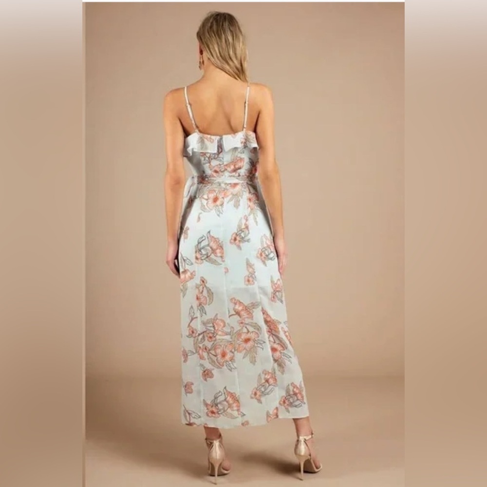J.O.A. Floral Print Ruffle V Neck Midi/Maxi Dress, Blue Orange, NWOT, Size L - Picture 2 of 6